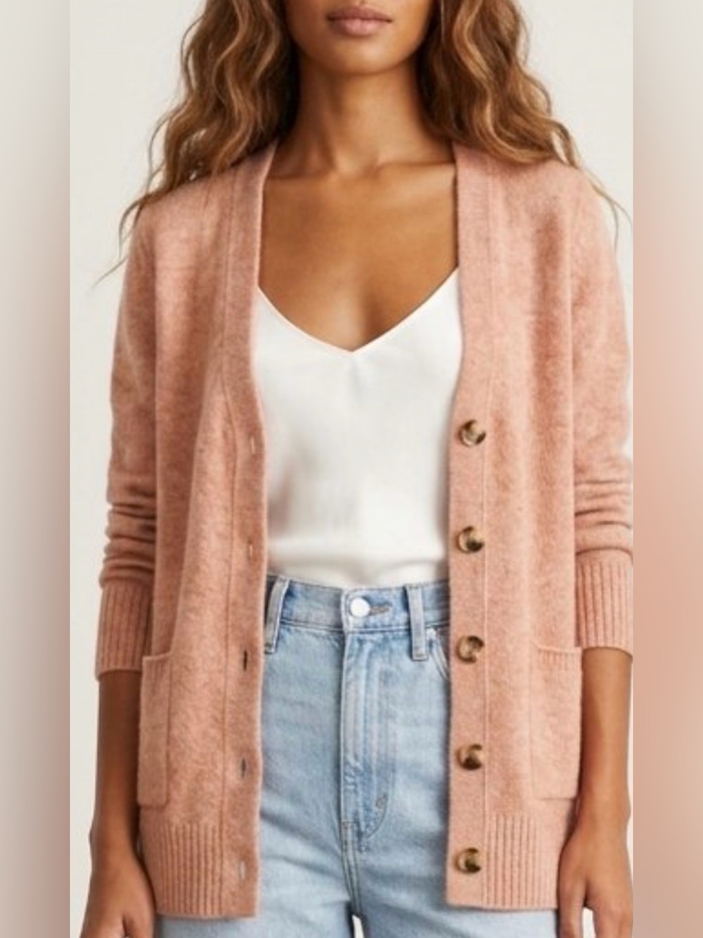 Madewell 100% Merino Wool Donegal Maysfield Cardigan Sweater in Donegal Peach M